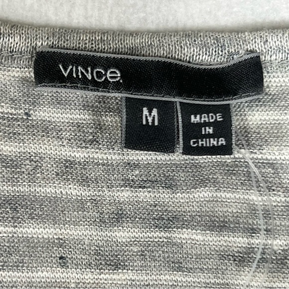 Vince. 100% Linen Tank Top Women's M Gray Striped Scoop Neck Designer NWT - Picture 4 of 17